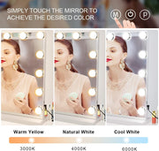 Depuley 23 x 18 In Vanity Mirror with Lights, Hollywood Large Lighted Makeup Mirror with Smart Touch Control Screen & USB-Powered 15 Dimmable LED Lights for Dressing Room, Bedroom, Tabletop, White, 58 x 44 cm - WS-MPM9-12U 6 | Depuley