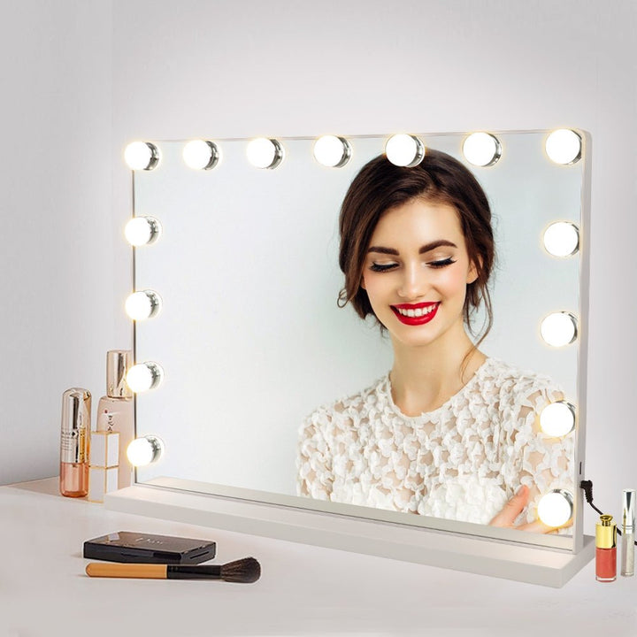 Depuley 23 x 18 In Vanity Mirror with Lights, Hollywood Large Lighted Makeup Mirror with Smart Touch Control Screen & USB-Powered 15 Dimmable LED Lights for Dressing Room, Bedroom, Tabletop, White, 58 x 44 cm - WS-MPM9-12U 15 | Depuley