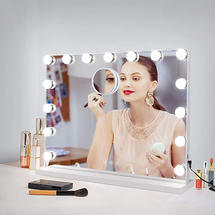 Depuley 23 x 18 In Vanity Mirror with Lights, Hollywood Large Lighted Makeup Mirror with Smart Touch Control Screen & USB-Powered 15 Dimmable LED Lights for Dressing Room, Bedroom, Tabletop, White, 58 x 44 cm - WS-MPM9-12U 17 | Depuley