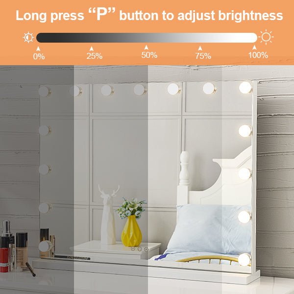 Depuley 23 x 18 In Vanity Mirror with Lights, Hollywood Large Lighted Makeup Mirror with Smart Touch Control Screen & USB-Powered 15 Dimmable LED Lights for Dressing Room, Bedroom, Tabletop, White, 58 x 44 cm - WS-MPM9-12U 5 | Depuley