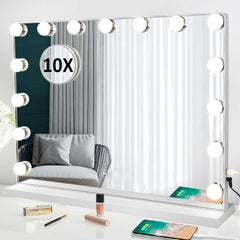 Depuley 23 x 18 In Vanity Mirror with Lights, Hollywood Large Lighted Makeup Mirror with Smart Touch Control Screen & USB-Powered 15 Dimmable LED Lights for Dressing Room, Bedroom, Tabletop, White, 58 x 44 cm - WS-MPM9-12U 1 | Depuley