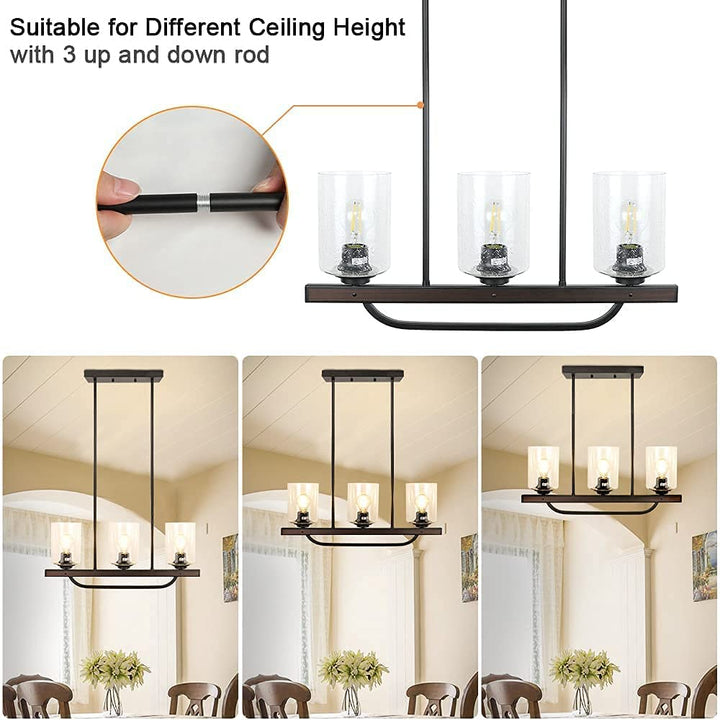 Depuley 3- Light Rustic Pendant Light Fixture, 24" Ceiling Hanging Light with Glass Shade, Adjustable Farmhouse Black Chandelier Lighting - WS-FND75-60B 4 | Depuley