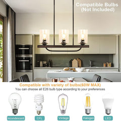 Depuley 3- Light Rustic Pendant Light Fixture, 24" Ceiling Hanging Light with Glass Shade, Adjustable Farmhouse Black Chandelier Lighting - WS-FND75-60B 3 | Depuley