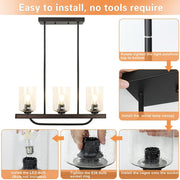 Depuley 3- Light Rustic Pendant Light Fixture, 24" Ceiling Hanging Light with Glass Shade, Adjustable Farmhouse Black Chandelier Lighting - WS-FND75-60B 7 | Depuley