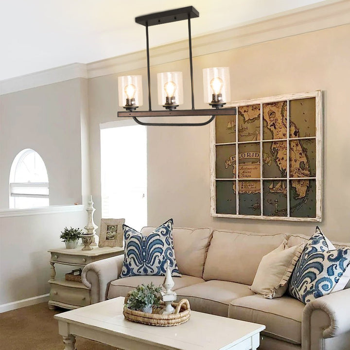 Depuley 3- Light Rustic Pendant Light Fixture, 24" Ceiling Hanging Light with Glass Shade, Adjustable Farmhouse Black Chandelier Lighting - WS-FND75-60B 6 | Depuley