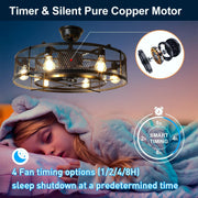 Depuley 26in Rustic Farmhouse Ceiling Fan with 6 Lights, Industrial Indoor/Outdoor Ceiling Fan Lighting, Matte Black Flush Mount Ceiling Fan Lights, Cage Ceiling Fan with Remote 3 Speed Timing for Bedroom, Living Room, Farmhouse, Porch - WS-FPZ17-60B 4 | Depuley
