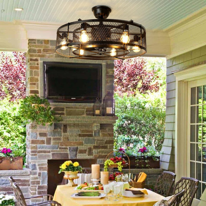 Depuley 26in Rustic Farmhouse Ceiling Fan with 6 Lights, Industrial Indoor/Outdoor Ceiling Fan Lighting, Matte Black Flush Mount Ceiling Fan Lights, Cage Ceiling Fan with Remote 3 Speed Timing for Bedroom, Living Room, Farmhouse, Porch - WS-FPZ17-60B 11 | Depuley