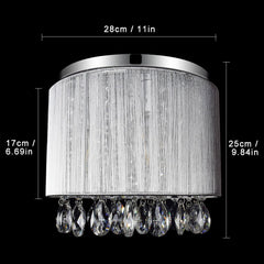 Depuley 3-Light Flush Mount Crystal Ceiling Light, 11 Inch Drum Crystal Chandelier with Cylinder Net Lamp Shade, Modern Raindrop Crystal Light Fixture for Entry, Bedroom, Hallway, Kitchen - WSCDD15 3 | Depuley