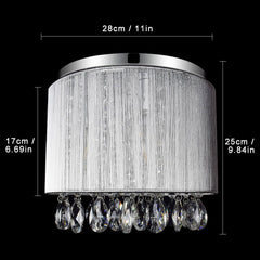 Depuley 3-Light Flush Mount Crystal Ceiling Light, 11 Inch Drum Crystal Chandelier with Cylinder Net Lamp Shade, Modern Raindrop Crystal Light Fixture for Entry, Bedroom, Hallway, Kitchen - WSCDD15 3 | Depuley