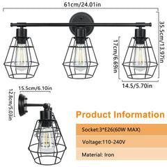 Depuley 3-Light Industrial Bathroom Vanity Light Fixtures, Farmhouse Bathroom Wall Mounted Light, Vintage Metal Cage Wall Sconces Lighting for Mirror Cabinet, Living Room Bedroom, Hallway - WS-FNW18-60B 5 | Depuley