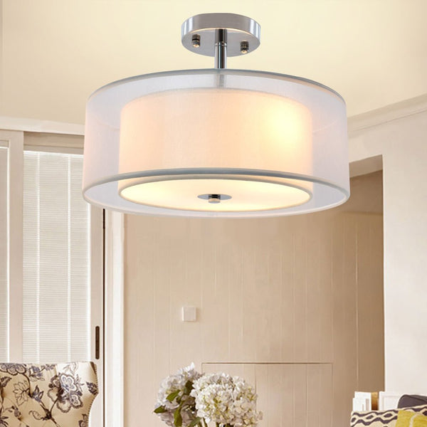 Depuley 3 Light Industrial Semi Drum Flush Mount Light 15 Inch Double Drum Pendant Close to Ceiling Light Fixture for Bedroom Dining Room Kitchen Hallway Entry Foyer Living Room Lighting DEPULEY