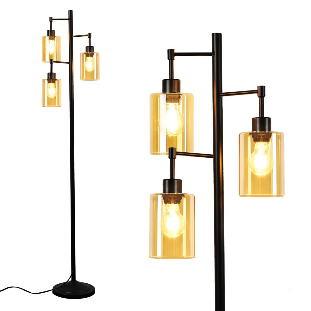 Depuley 3-Light Industrial Tree Floor Lamp, Standing Lamp with Elegant Amber Glass Shade, Bulbs Included - WS-MNF34-60B 6 | Depuley