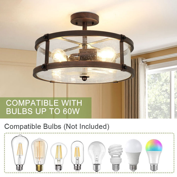 Depuley 3-Light Semi Flush Mount Ceiling Light, Farmhouse Metal Lighting Fixtures with Clear Seeded Glass Shade for Living Room Dining Room Kitchen Island Hallway Bedroom Entryway - WS-FNC21-60B 7 | Depuley