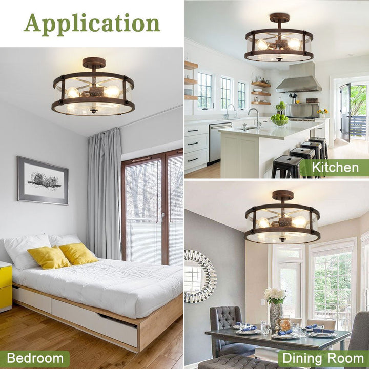 Depuley 3-Light Semi Flush Mount Ceiling Light, Farmhouse Metal Lighting Fixtures with Clear Seeded Glass Shade for Living Room Dining Room Kitchen Island Hallway Bedroom Entryway - WS-FNC21-60B 6 | Depuley
