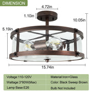 Depuley 3-Light Semi Flush Mount Ceiling Light, Farmhouse Metal Lighting Fixtures with Clear Seeded Glass Shade for Living Room Dining Room Kitchen Island Hallway Bedroom Entryway - WS-FNC21-60B 3 | Depuley
