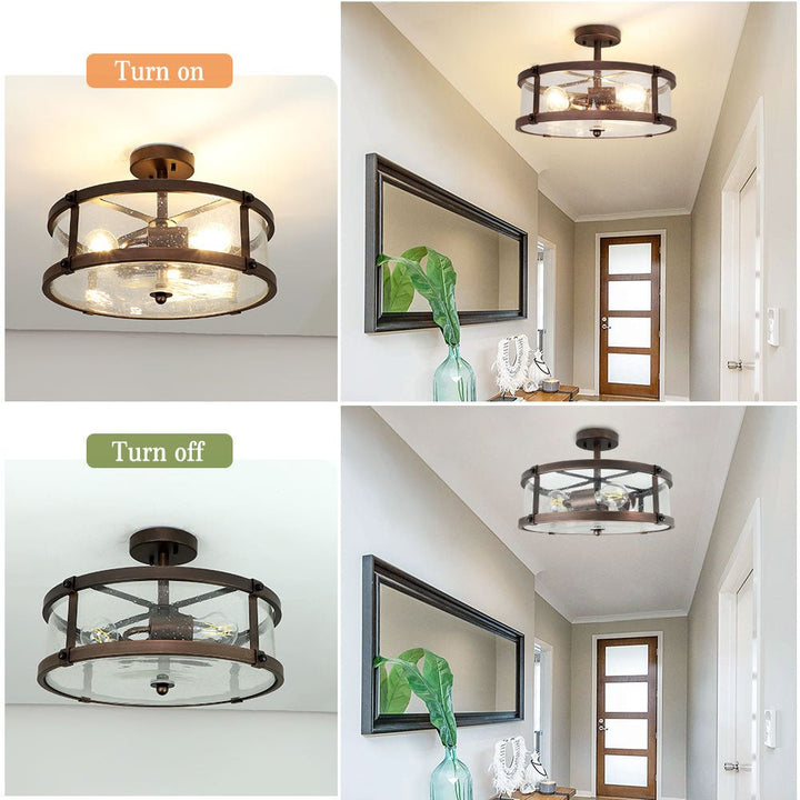 Depuley 3-Light Semi Flush Mount Ceiling Light, Farmhouse Metal Lighting Fixtures with Clear Seeded Glass Shade for Living Room Dining Room Kitchen Island Hallway Bedroom Entryway - WS-FNC21-60B 5 | Depuley