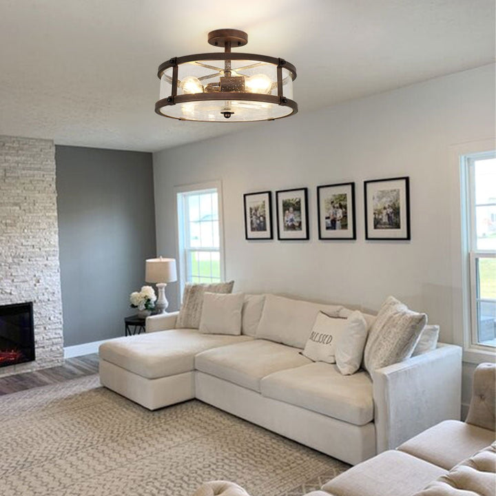Depuley 3-Light Semi Flush Mount Ceiling Light, Farmhouse Metal Lighting Fixtures with Clear Seeded Glass Shade for Living Room Dining Room Kitchen Island Hallway Bedroom Entryway - WS-FNC21-60B 10 | Depuley