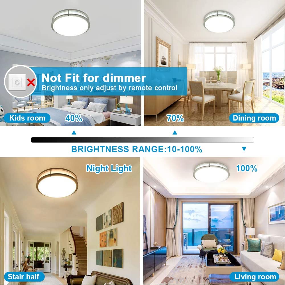 DLLT 30W Modern Dimmable LED Ceiling Light with Remote 13.31 inch Round Close to Ceiling Lights 3000K 6000K 3 Light Color Changeable