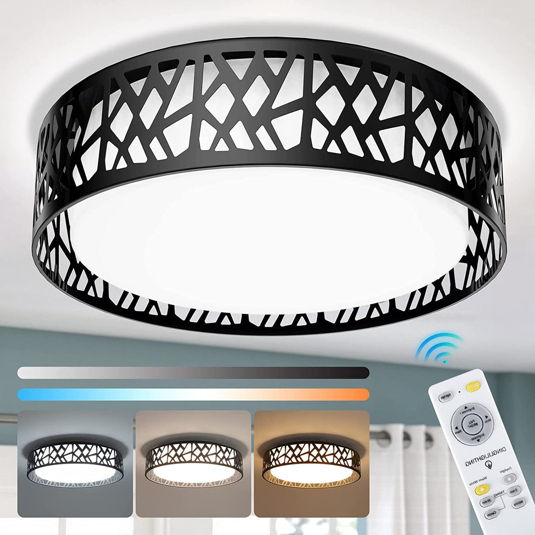 Modern Black LED Ceiling Light 48cm 45W Dimmable Round With Remote