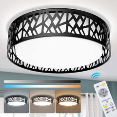 DLLT 35W Dimmable LED Ceiling Light with Remote and Round Large Design with Drawing, Flush Mount Fashion Black Ceiling Lamp for Bedroom Kitchen Dining Room Office Hall Children's Room, Timing, 3000K - 6000K, 3 Color Changeable - WSCL38-35C-B 2 | Depuley