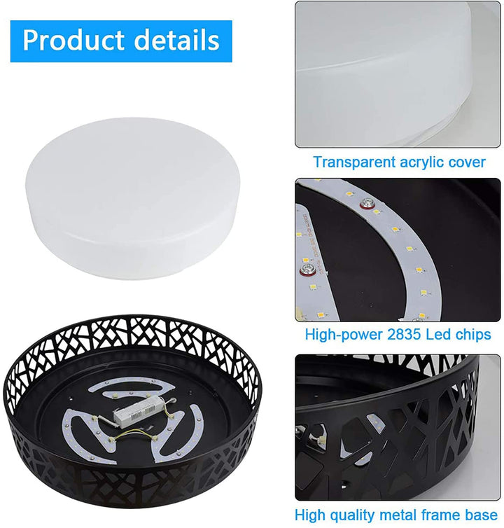 DLLT 35W Dimmable LED Ceiling Light with Remote and Round Large Design with Drawing, Flush Mount Fashion Black Ceiling Lamp for Bedroom Kitchen Dining Room Office Hall Children's Room, Timing, 3000K - 6000K, 3 Color Changeable - WSCL38-35C-B 8 | Depuley