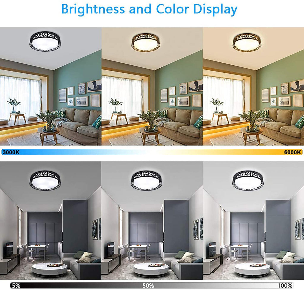 DLLT 35W Dimmable LED Ceiling Light with Remote and Round Large Design with Drawing, Flush Mount Fashion Black Ceiling Lamp for Bedroom Kitchen Dining Room Office Hall Children's Room, Timing, 3000K - 6000K, 3 Color Changeable - WSCL38-35C-B 5 | Depuley