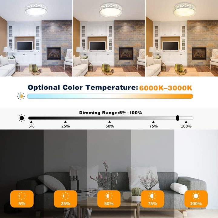 DLLT 35W LED Ceiling Light Dimmable Modern White Ceiling Light Living Room with Remote Control and Round Large Design with Drawing (3000 K - 6000 K) for Bedroom Kitchen Dining Room Office Hall Children's Room - WSCL38-35C-W 7 | Depuley