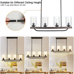 Depuley 4-Light Adjustable Kitchen Island Pendant Light Fixture, Rustic Metal Wood Chandelier Lighting Fixture Hanging with Glass Shade - WS-FND76-60B 2 | Depuley
