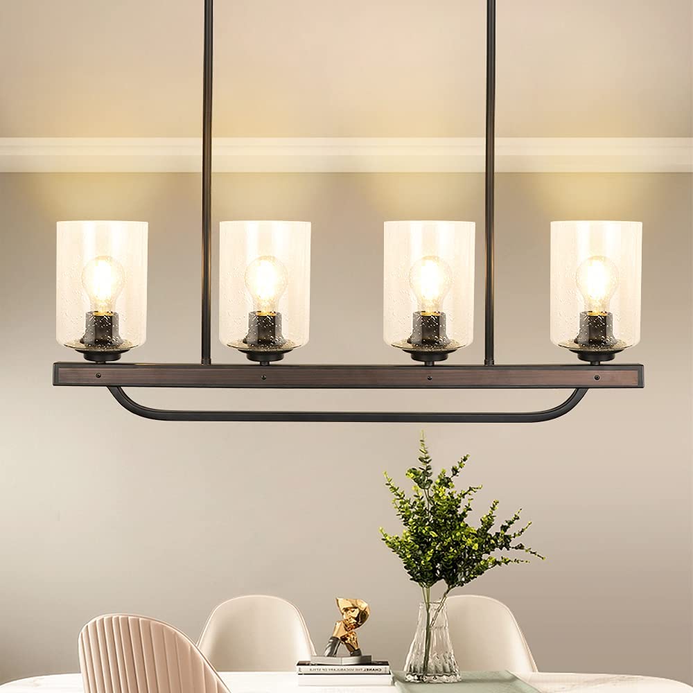 Depuley 4-Light Adjustable Kitchen Island Pendant Light Fixture, Rustic Metal Wood Chandelier Lighting Fixture Hanging with Glass Shade - WS-FND76-60B 1 | Depuley