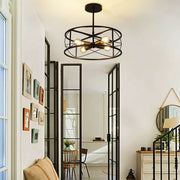 DLLT 4-Light Black Round Pendant Lighting, 18'' Industrial Metal Drum Cage Chandelier, Farmhouse Hanging Light Fixture for Dining Room, Kitchen, Living Room, Bedroom, Hallway - WS-FND63-60B 18 | Depuley