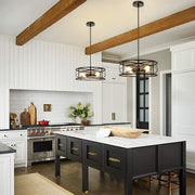 DLLT 4-Light Black Round Pendant Lighting, 18'' Industrial Metal Drum Cage Chandelier, Farmhouse Hanging Light Fixture for Dining Room, Kitchen, Living Room, Bedroom, Hallway - WS-FND63-60B 28 | Depuley
