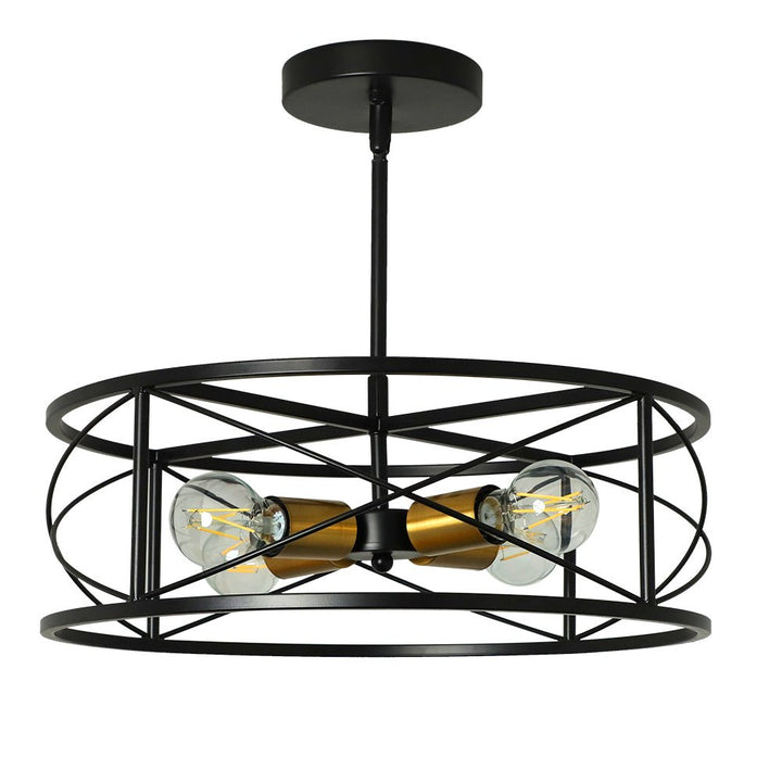 DLLT 4-Light Black Round Pendant Lighting, 18'' Industrial Metal Drum Cage Chandelier, Farmhouse Hanging Light Fixture for Dining Room, Kitchen, Living Room, Bedroom, Hallway - WS-FND63-60B 15 | Depuley