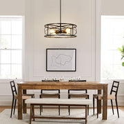 DLLT 4-Light Black Round Pendant Lighting, 18'' Industrial Metal Drum Cage Chandelier, Farmhouse Hanging Light Fixture for Dining Room, Kitchen, Living Room, Bedroom, Hallway - WS-FND63-60B 30 | Depuley
