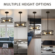 DLLT 4-Light Black Round Pendant Lighting, 18'' Industrial Metal Drum Cage Chandelier, Farmhouse Hanging Light Fixture for Dining Room, Kitchen, Living Room, Bedroom, Hallway - WS-FND63-60B 5 | Depuley