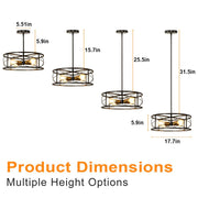 DLLT 4-Light Black Round Pendant Lighting, 18'' Industrial Metal Drum Cage Chandelier, Farmhouse Hanging Light Fixture for Dining Room, Kitchen, Living Room, Bedroom, Hallway - WS-FND63-60B 6 | Depuley