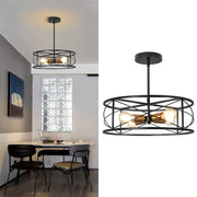 DLLT 4-Light Black Round Pendant Lighting, 18'' Industrial Metal Drum Cage Chandelier, Farmhouse Hanging Light Fixture for Dining Room, Kitchen, Living Room, Bedroom, Hallway - WS-FND63-60B 16 | Depuley