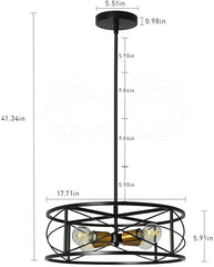 DLLT 4-Light Black Round Pendant Lighting, 18'' Industrial Metal Drum Cage Chandelier, Farmhouse Hanging Light Fixture for Dining Room, Kitchen, Living Room, Bedroom, Hallway - WS-FND63-60B 3 | Depuley