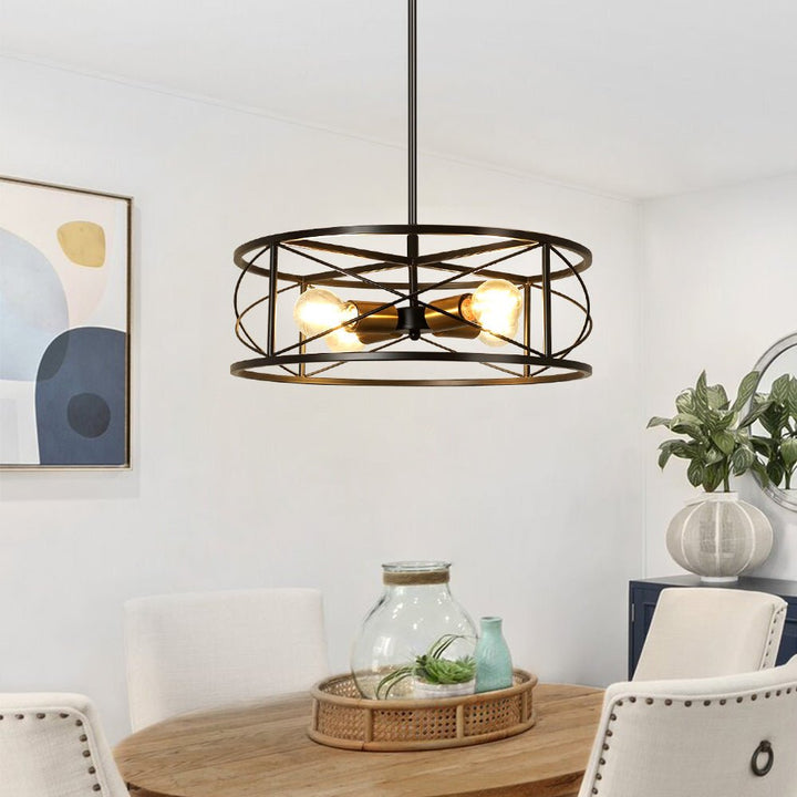 DLLT 4-Light Black Round Pendant Lighting, 18'' Industrial Metal Drum Cage Chandelier, Farmhouse Hanging Light Fixture for Dining Room, Kitchen, Living Room, Bedroom, Hallway - WS-FND63-60B 29 | Depuley