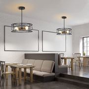 DLLT 4-Light Black Round Pendant Lighting, 18'' Industrial Metal Drum Cage Chandelier, Farmhouse Hanging Light Fixture for Dining Room, Kitchen, Living Room, Bedroom, Hallway - WS-FND63-60B 27 | Depuley