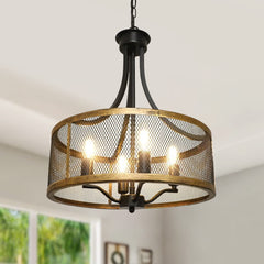 Depuley 4-Light Farmhouse Industrial Chandelier Lighting, Drum Hanging Pendant Light Fixture with Antique Gold and Matte Black for Dining Room Kitchen Living Room, Height Adjustable - WS-FND62-40B 1 | Depuley