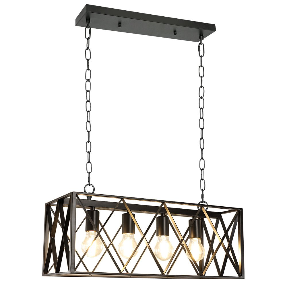 Depuley 4-Light Farmhouse Kitchen Island Pendant Lighting, Industrial Black Chandelier Light Fixture Ceiling Hanging with Metal Frame for Dining Room Living Room Restaurant (E26 Bulbs Included) - WS-FND54-60B 10 | Depuley