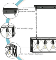 Depuley 4-Light Farmhouse Kitchen Island Pendant Lighting, Industrial Black Chandelier Light Fixture Ceiling Hanging with Metal Frame for Dining Room Living Room Restaurant (E26 Bulbs Included) - WS-FND54-60B 6 | Depuley
