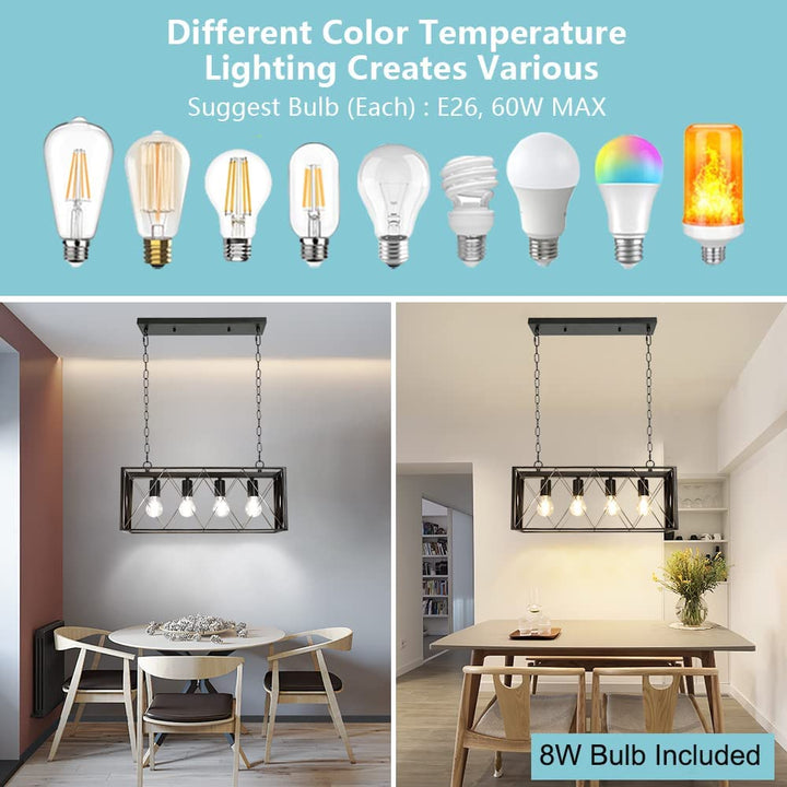 Depuley 4-Light Farmhouse Kitchen Island Pendant Lighting, Industrial Black Chandelier Light Fixture Ceiling Hanging with Metal Frame for Dining Room Living Room Restaurant (E26 Bulbs Included) - WS-FND54-60B 4 | Depuley