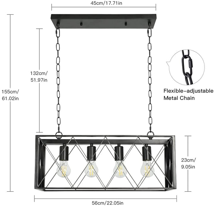 Depuley 4-Light Farmhouse Kitchen Island Pendant Lighting, Industrial Black Chandelier Light Fixture Ceiling Hanging with Metal Frame for Dining Room Living Room Restaurant (E26 Bulbs Included) - WS-FND54-60B 3 | Depuley