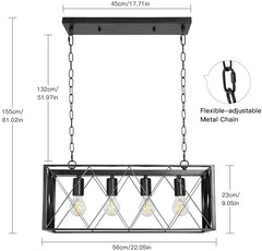 Depuley 4-Light Farmhouse Kitchen Island Pendant Lighting, Industrial Black Chandelier Light Fixture Ceiling Hanging with Metal Frame for Dining Room Living Room Restaurant (E26 Bulbs Included) - WS-FND54-60B 3 | Depuley