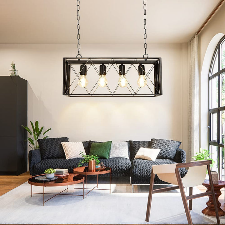 Depuley 4-Light Farmhouse Kitchen Island Pendant Lighting, Industrial Black Chandelier Light Fixture Ceiling Hanging with Metal Frame for Dining Room Living Room Restaurant (E26 Bulbs Included) - WS-FND54-60B 12 | Depuley