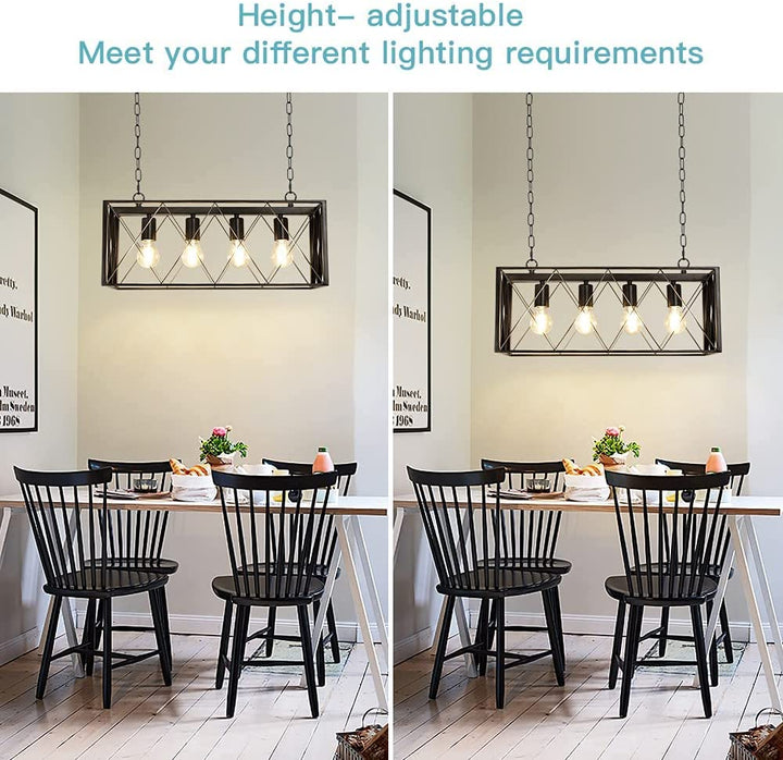 Depuley 4-Light Farmhouse Kitchen Island Pendant Lighting, Industrial Black Chandelier Light Fixture Ceiling Hanging with Metal Frame for Dining Room Living Room Restaurant (E26 Bulbs Included) - WS-FND54-60B 5 | Depuley