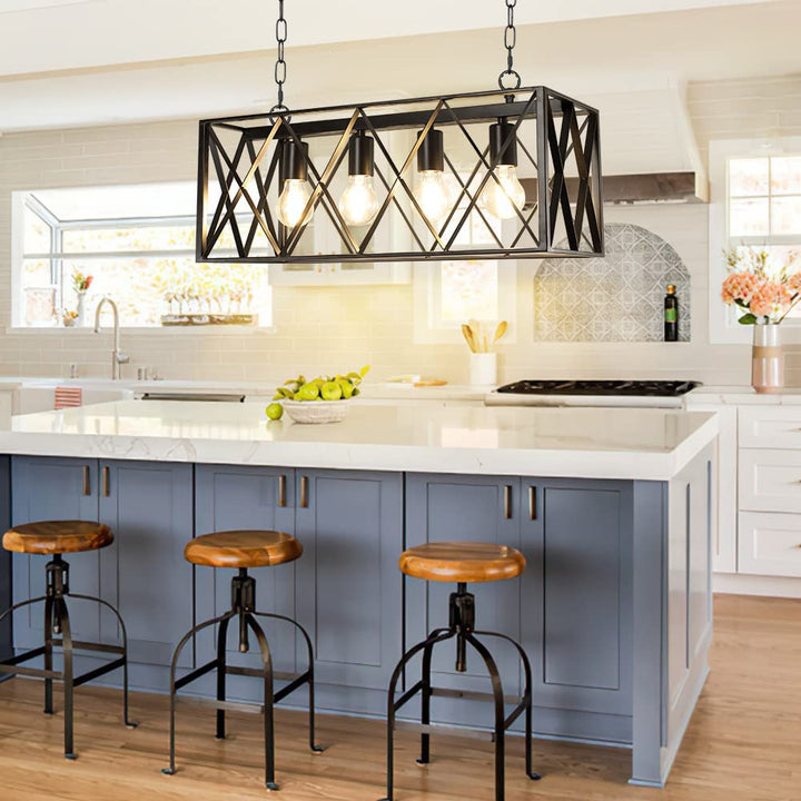 Depuley 4-Light Farmhouse Kitchen Island Pendant Lighting, Industrial Black Chandelier Light Fixture Ceiling Hanging with Metal Frame for Dining Room Living Room Restaurant (E26 Bulbs Included) - WS-FND54-60B 15 | Depuley
