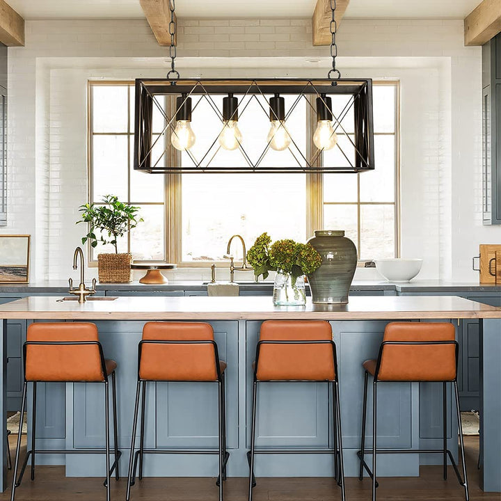 Depuley 4-Light Farmhouse Kitchen Island Pendant Lighting, Industrial Black Chandelier Light Fixture Ceiling Hanging with Metal Frame for Dining Room Living Room Restaurant (E26 Bulbs Included) - WS-FND54-60B 14 | Depuley