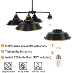 Depuley Hanging Pendant Light, 4-Light Black Pendant Lighting with Adjustable Chain, Farmhouse Kitchen Lights Ceiling for Living Room, Dinging Room, Farmhouse, Foyer, Gold Edge - WS-FND69-60B 4 | Depuley